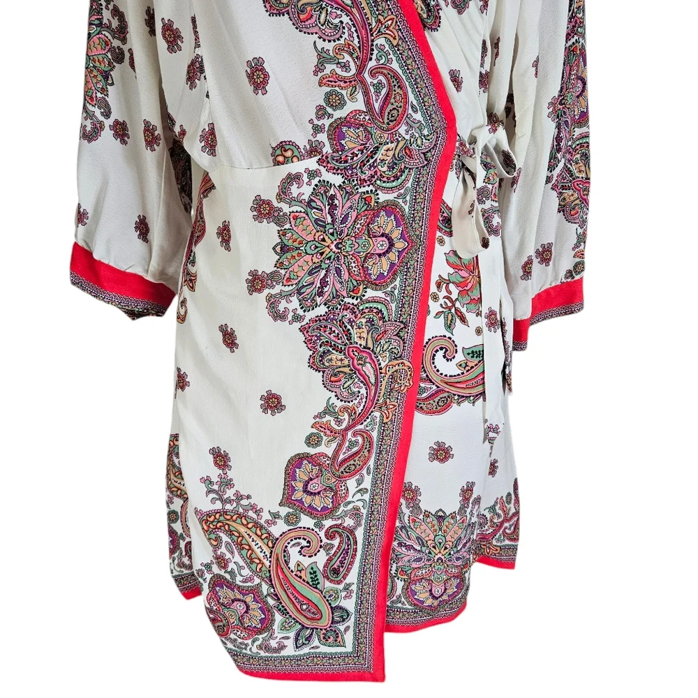 Zara Pink Paisley Floral Print Wrap Mini Dress Sz M Tie Waist Feminine Flirty - Picture 5 of 16